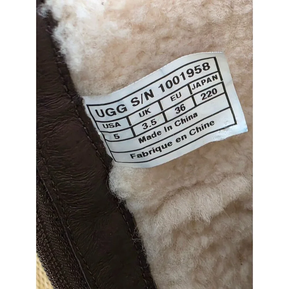 Ugg Brown Suede Leather Tall‎ Zip Boots With Shearling Lining LogoSize 5 Womens